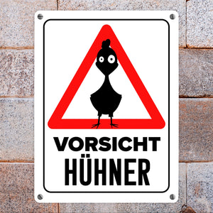 Vorsicht Hühner Metallschild mit Huhn Silhouette