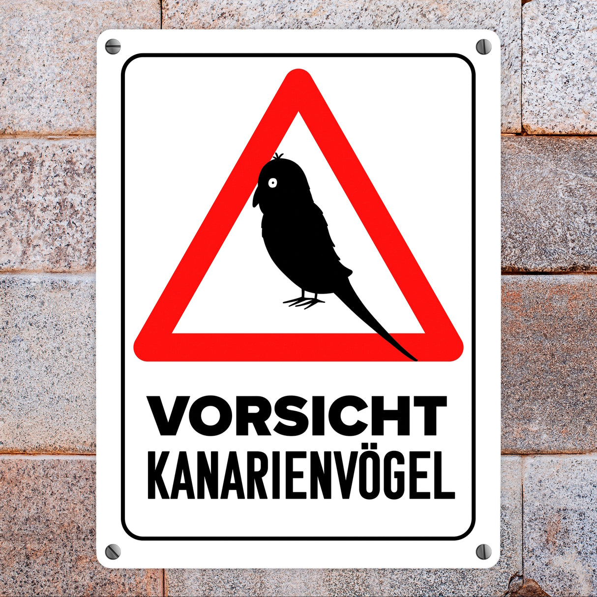 {Vorsicht Kanarienvogel} Metallschild mit Vogel Silhouette