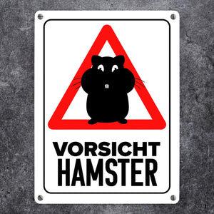 Vorsicht Hamster Metallschild mit Hamster Silhouette