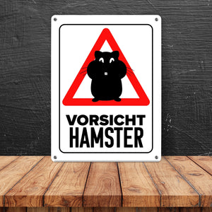 Vorsicht Hamster Metallschild mit Hamster Silhouette