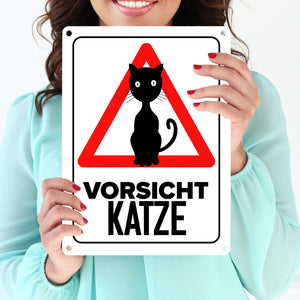 Vorsicht Katze Metallschild mit Katzen Silhouette