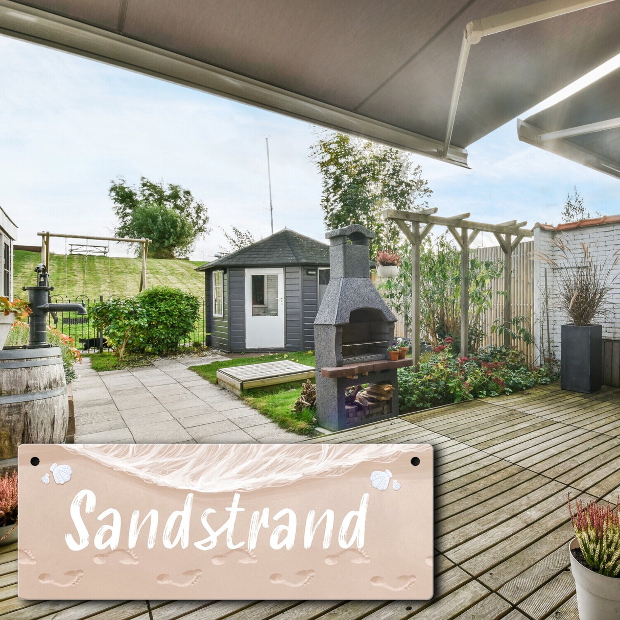 Sandstrand Urlaub Metallschild für die Terrasse