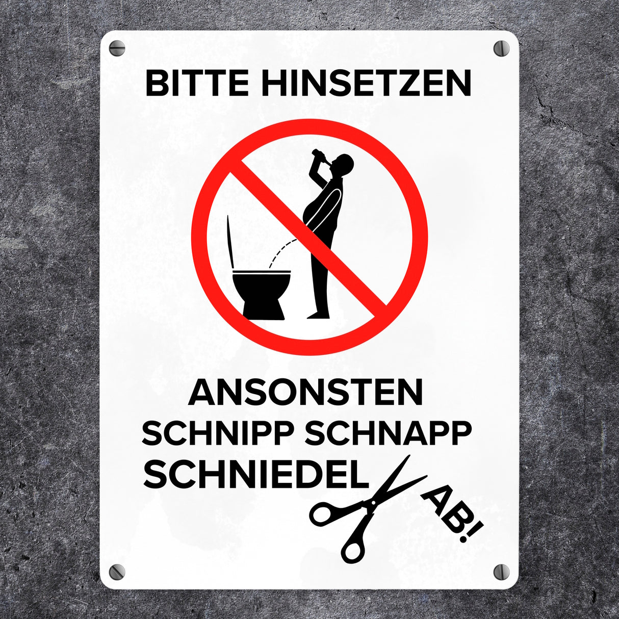 Bitte hinsetzen, ansonsten… Toilette Metallschild mit Biertrinker