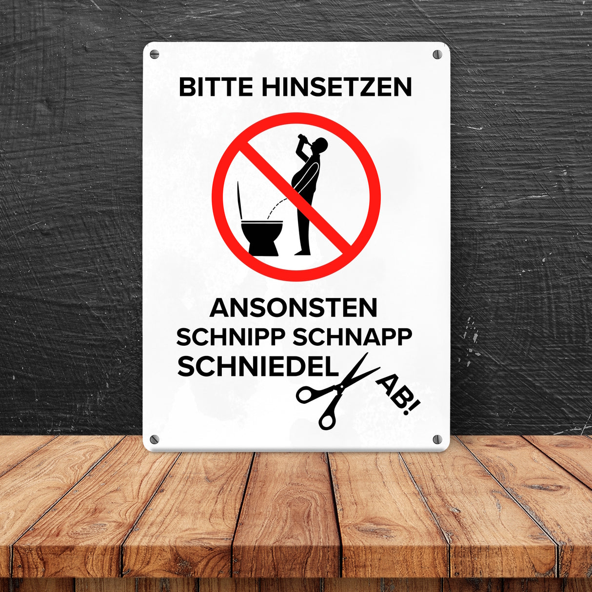Bitte hinsetzen, ansonsten… Toilette Metallschild mit Biertrinker