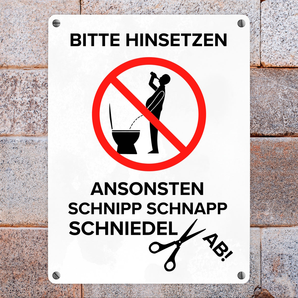 Bitte hinsetzen, ansonsten… Toilette Metallschild mit Biertrinker