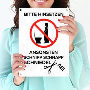 Bitte hinsetzen, ansonsten… Toilette Metallschild mit Filmfigur