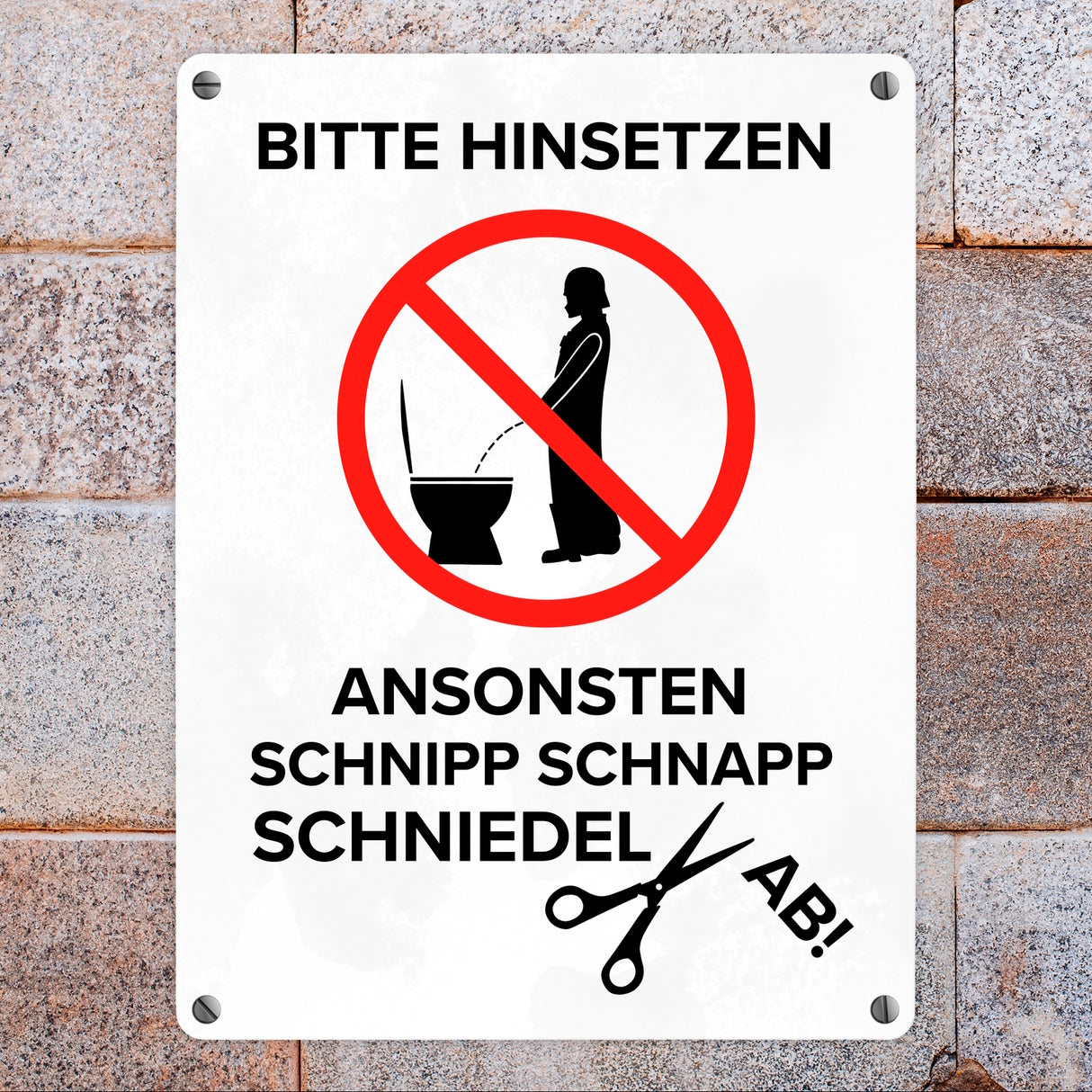 Bitte hinsetzen, ansonsten… Toilette Metallschild mit Filmfigur