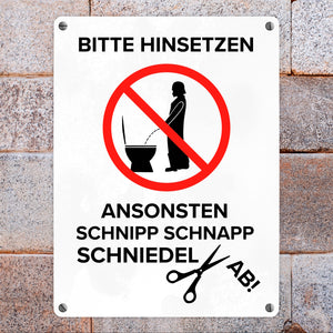 Bitte hinsetzen, ansonsten… Toilette Metallschild mit Filmfigur