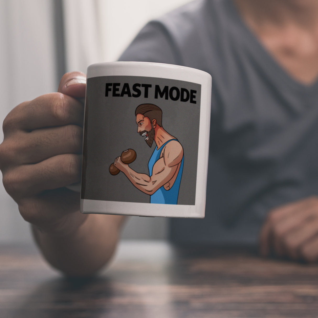 Feast Mode Kaffeebecher mit Bodybuilder Motiv