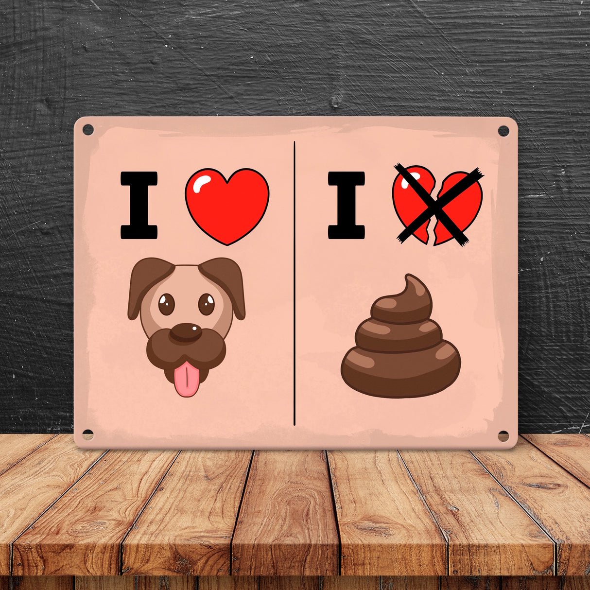 I love Dogs - I don't love Poo Metallschild mit Hundehaufen