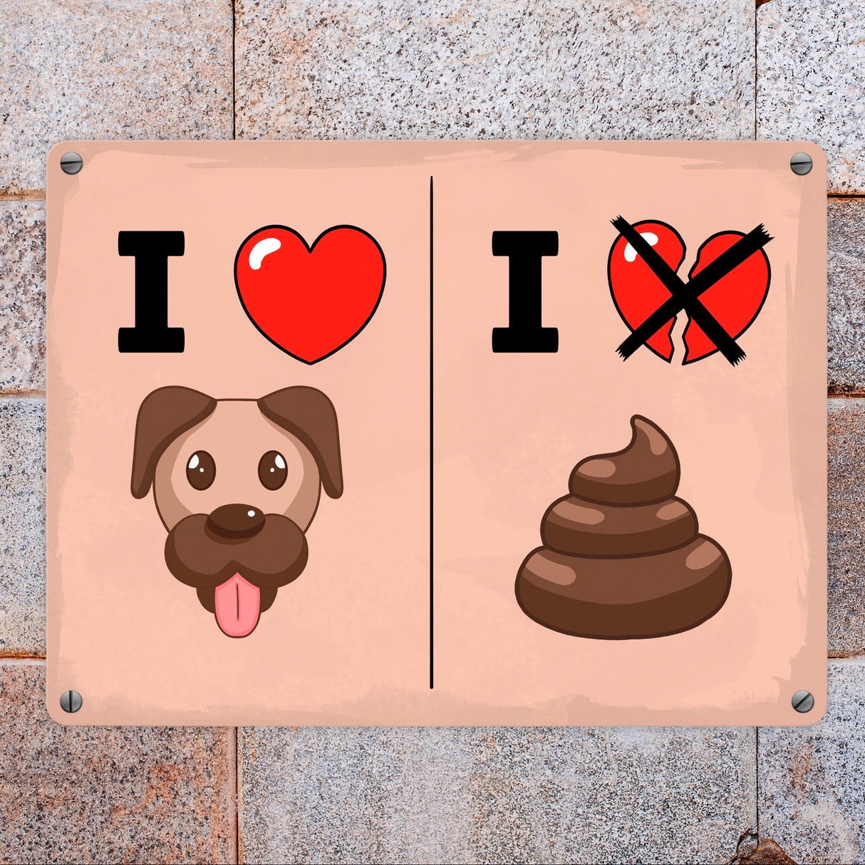 I love Dogs - I don't love Poo Metallschild mit Hundehaufen