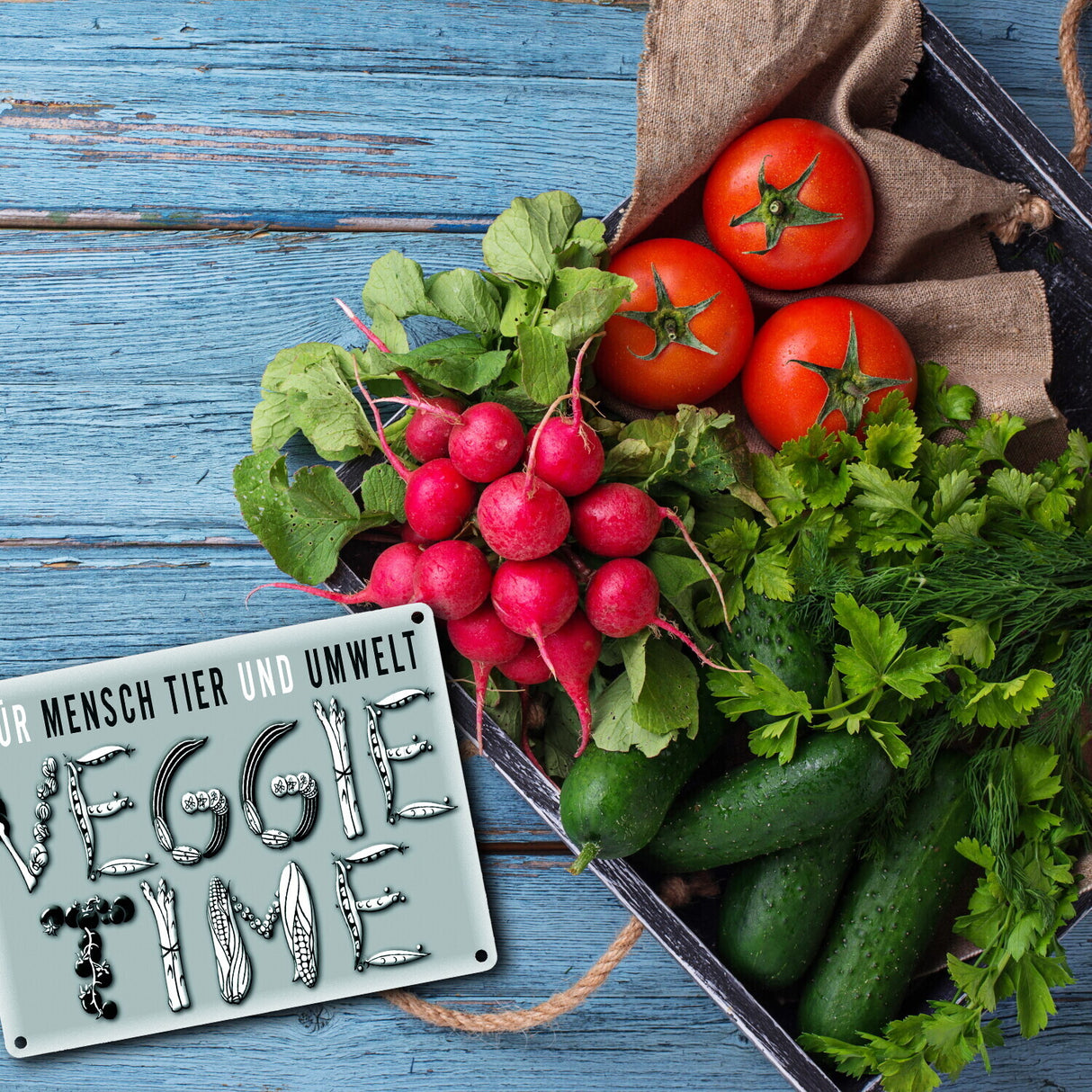 Veggie Time Gemüse Metallschild zum Thema Vegetarier
