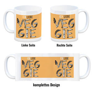 Ich liebe Veggie Kaffeebecher mit Gemüse Motiv in orange