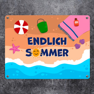 Endlich Sommer Metallschild mit Strandmotiv