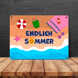 Endlich Sommer Metallschild mit Strandmotiv