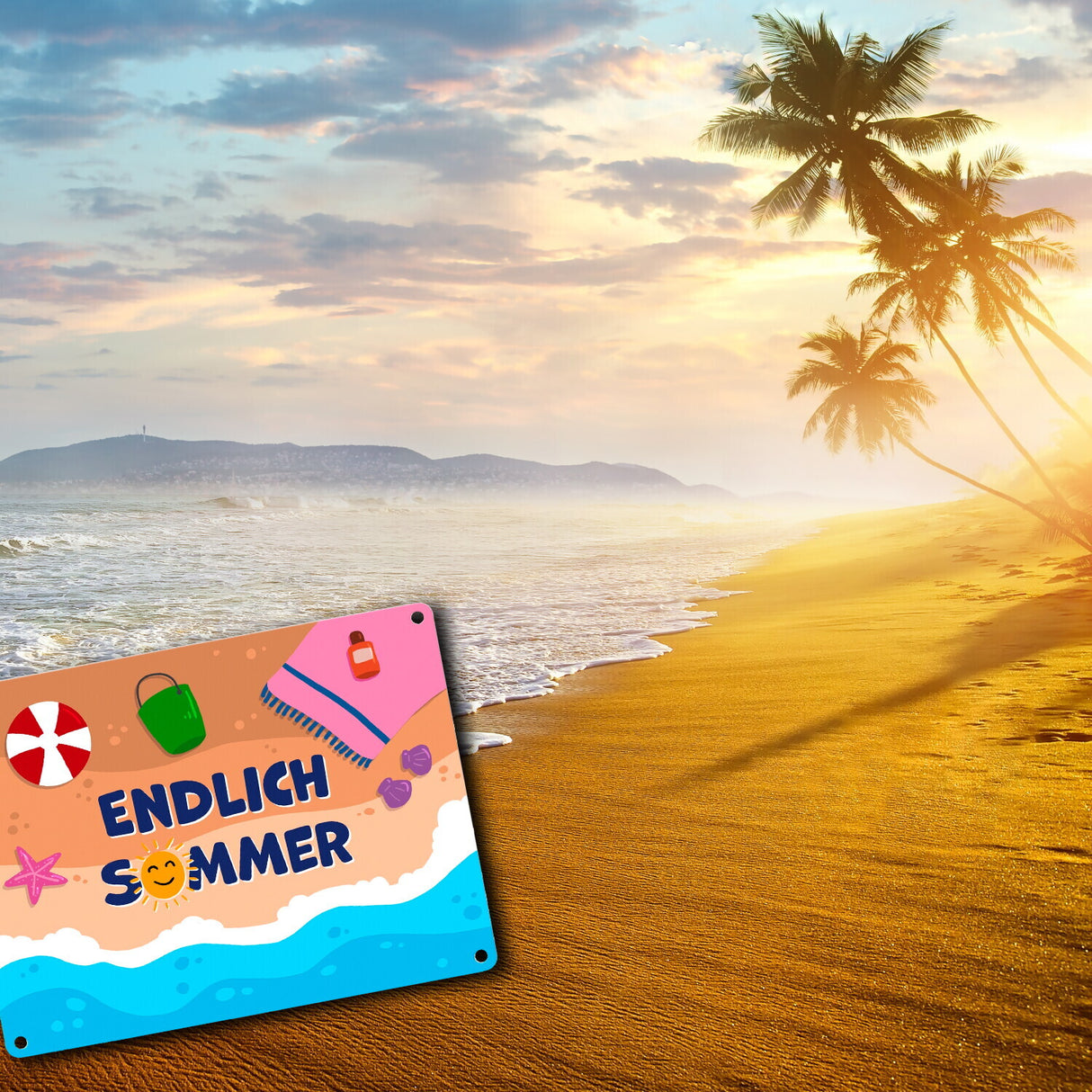 Endlich Sommer Metallschild mit Strandmotiv