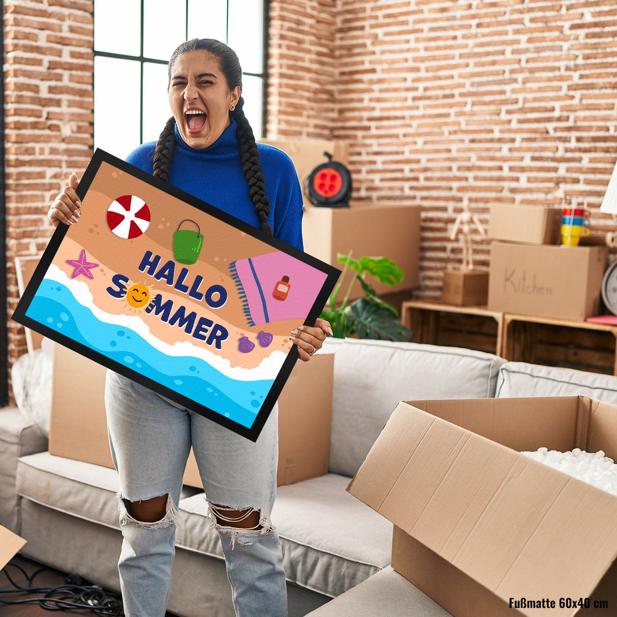 Hallo Sommer Fußmatte mit Strandmotiv