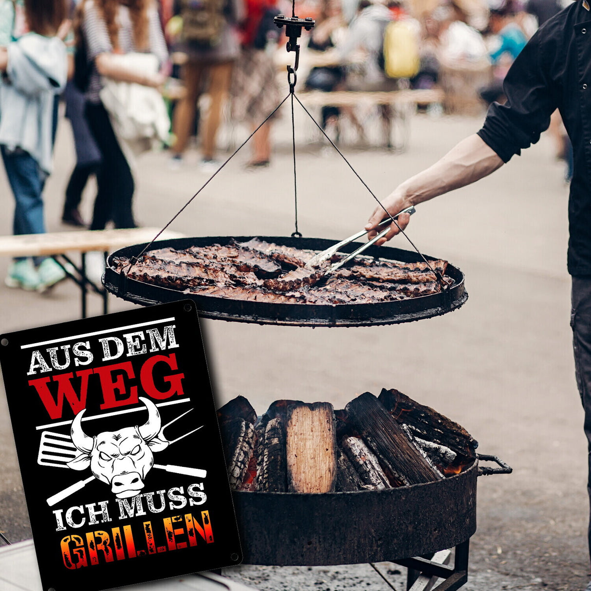 Aus dem Weg - ich muss grillen Metallschild