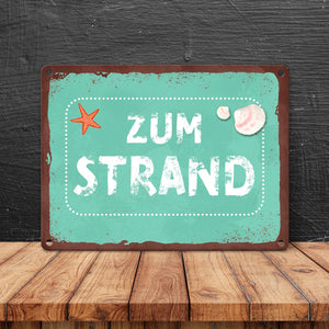 Zum Strand Metallschild für den Sommer