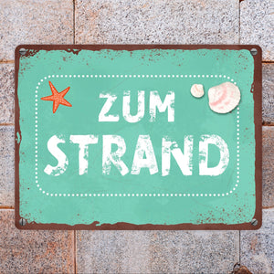 Zum Strand Metallschild für den Sommer