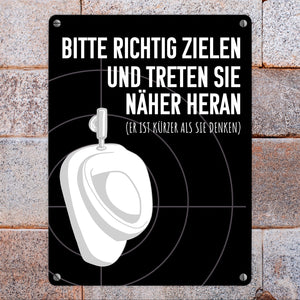 Bitte richtig zielen… Toilette Urinal Metallschild mit Fadenkreuz
