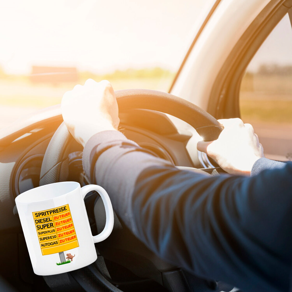 Spritpreise Anzeigetafel Kaffeebecher für Autofahrer
