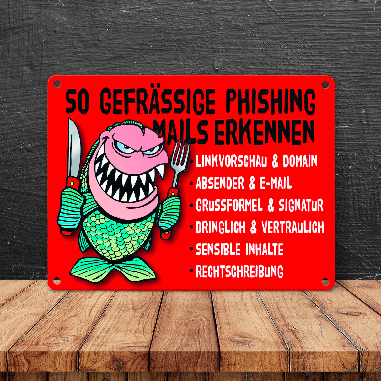 Phishing Mails Metallschild zum Thema Phishing Mails erkennen
