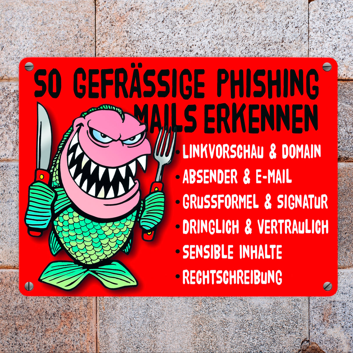 Phishing Mails Metallschild zum Thema Phishing Mails erkennen