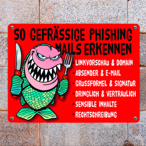 Phishing Mails Metallschild zum Thema Phishing Mails erkennen