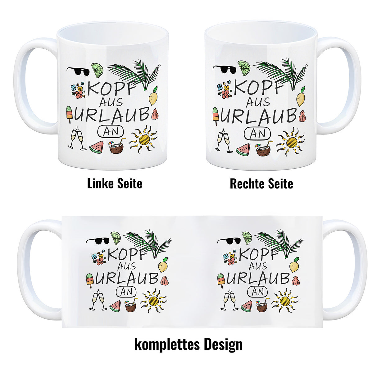 Kopf aus Urlaub an Kaffeebecher für den Sommer