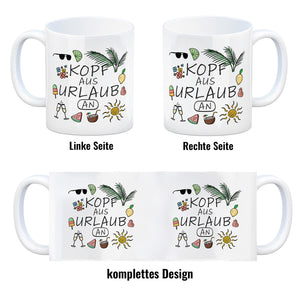 Kopf aus Urlaub an Kaffeebecher für den Sommer