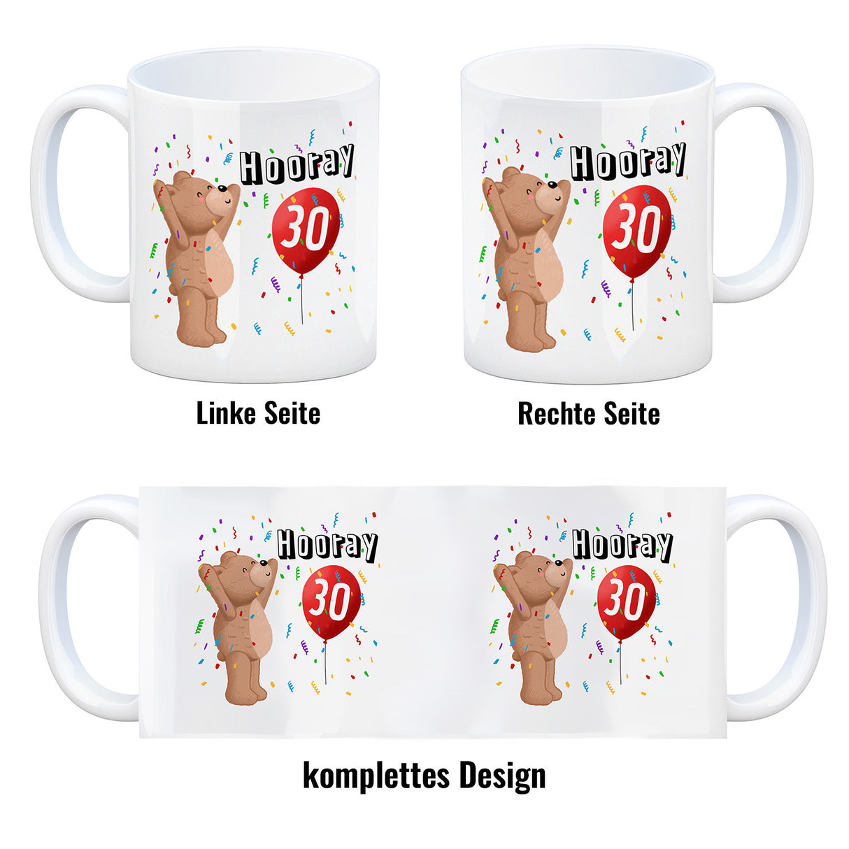 Kaffeebecher für den 30. Geburtstag mit Motiv: Hooray