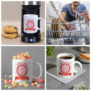 Kaffeebecher für den 30. Geburtstag mit Motiv: Fröhlichen Geburtstag