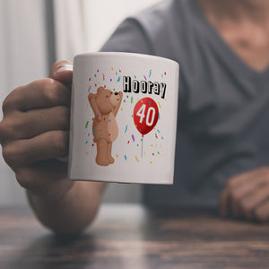 Witziger Kaffeebecher für den 40. Geburtstag mit Motiv: Hooray