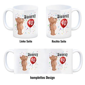 Witziger Kaffeebecher für den 40. Geburtstag mit Motiv: Hooray