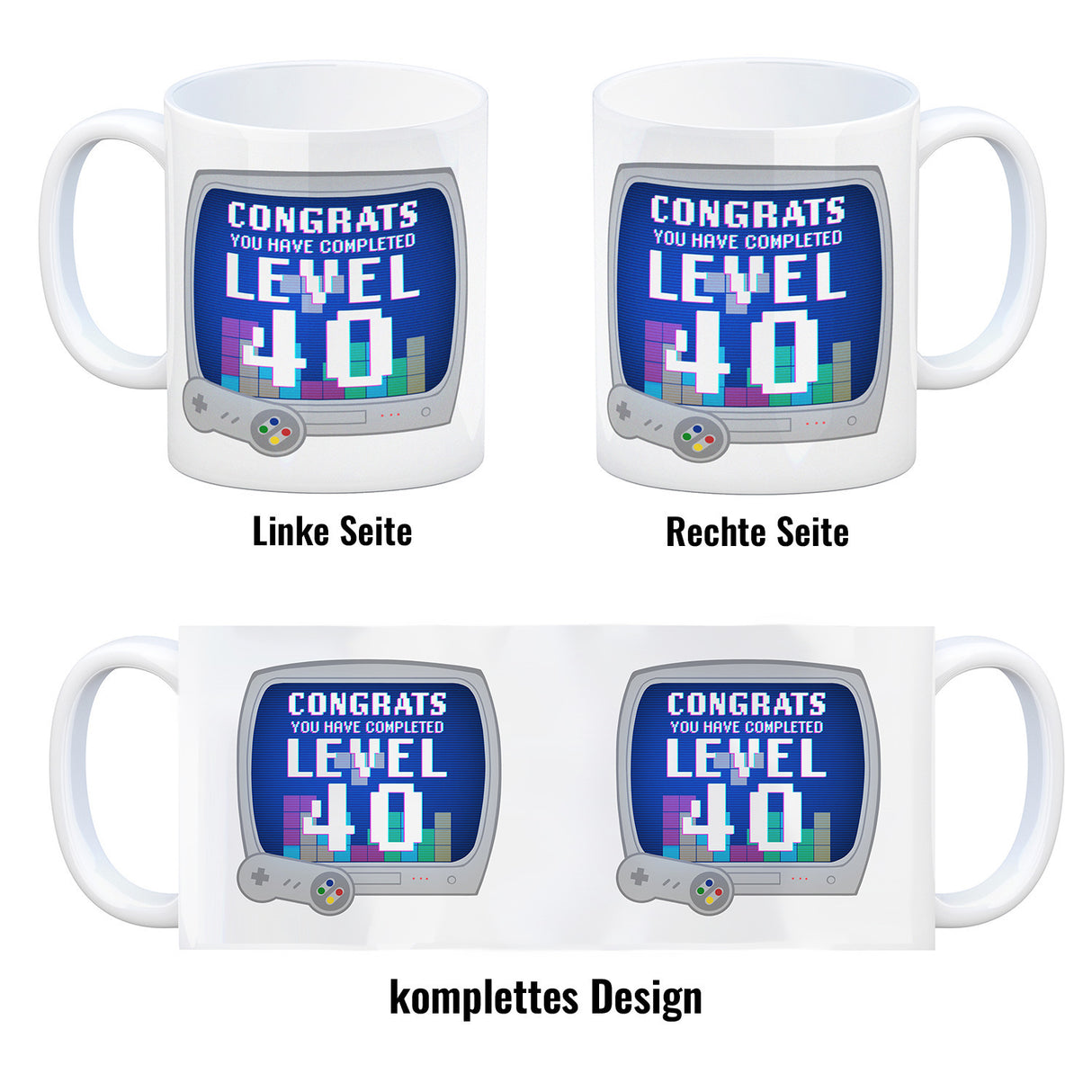 Witziger Kaffeebecher für den 40. Geburtstag mit Motiv: Gamer