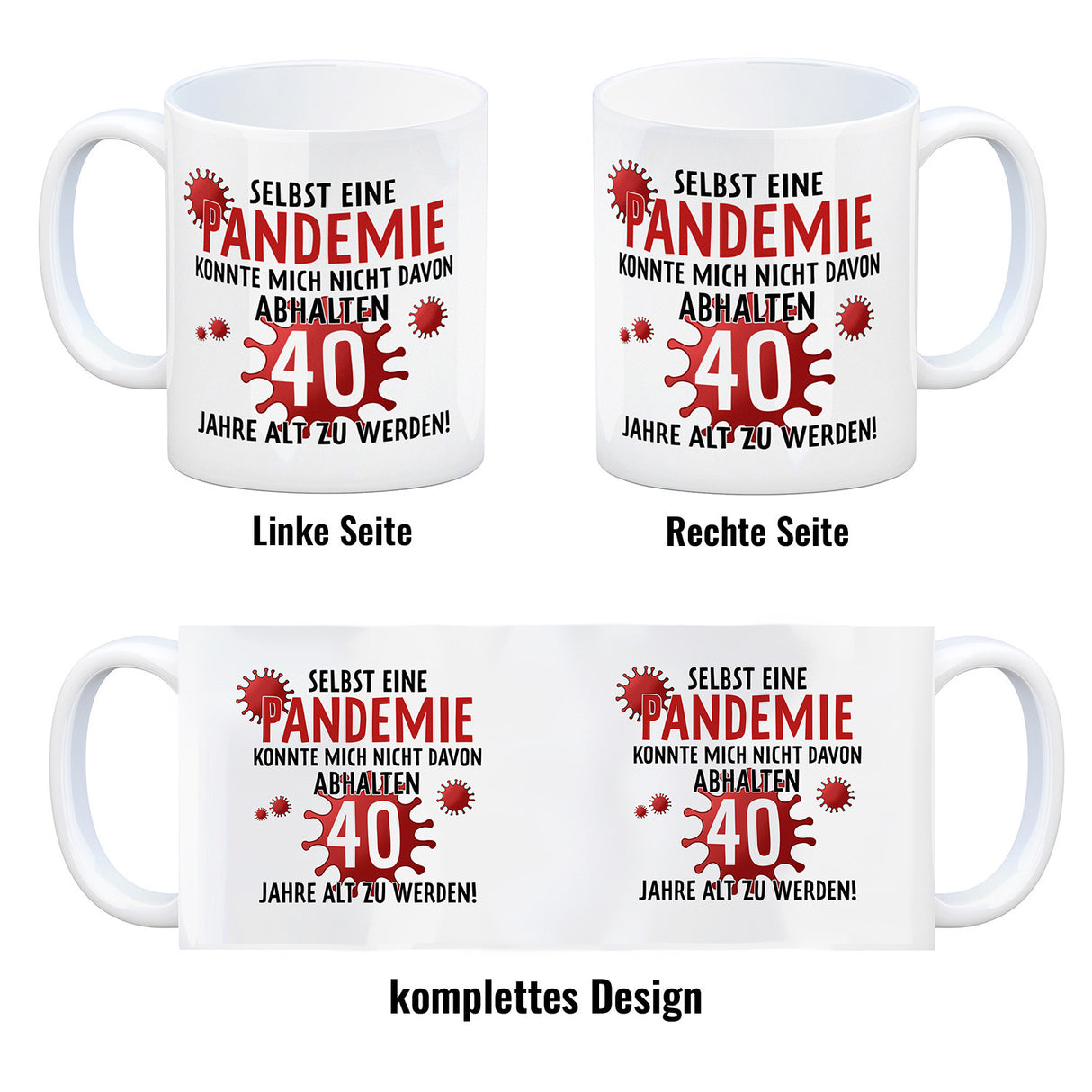 Witziger Kaffeebecher für den 40. Geburtstag mit Motiv: Pandemie