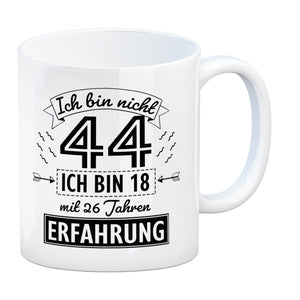 Witziger Kaffeebecher für den 44. Geburtstag mit Motiv: Erfahrung