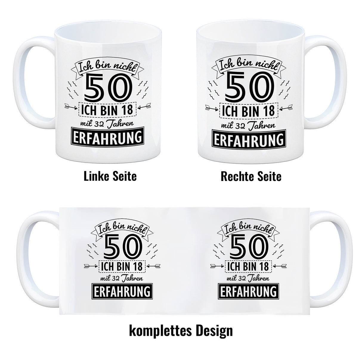 Witziger Kaffeebecher für den 50. Geburtstag mit Motiv: Erfahrung