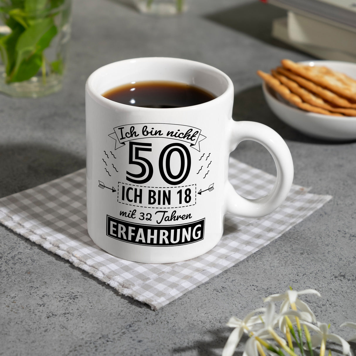 Witziger Kaffeebecher für den 50. Geburtstag mit Motiv: Erfahrung