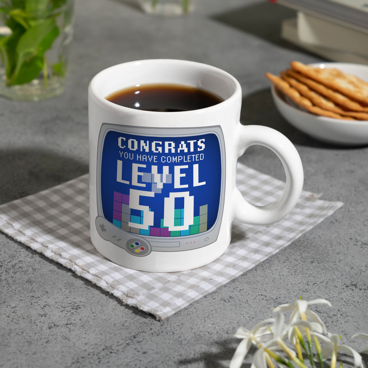 Witziger Kaffeebecher für den 50. Geburtstag mit Motiv: Gamer