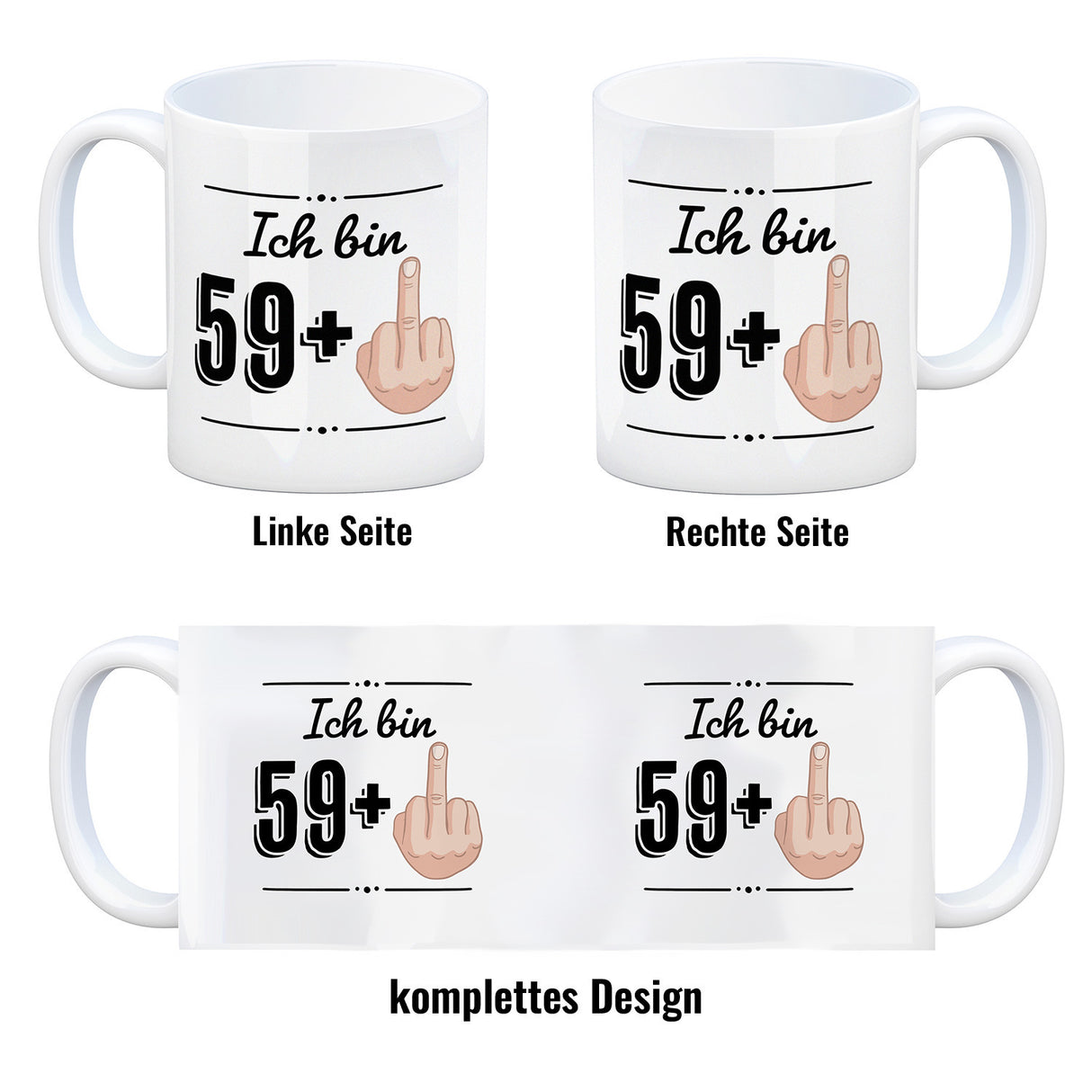 Witziger Kaffeebecher für den 60. Geburtstag mit Motiv: Mittelfinger