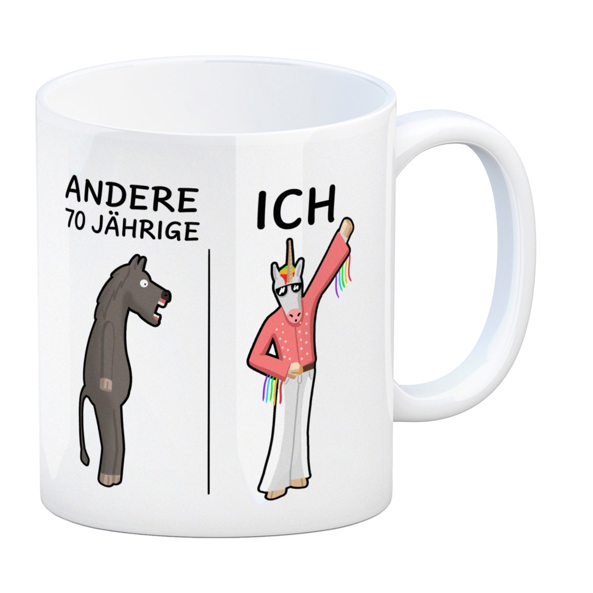 Witziger Kaffeebecher für den 70. Geburtstag mit Motiv: Andere und ich