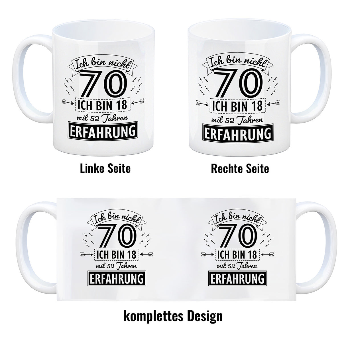 Witziger Kaffeebecher für den 70. Geburtstag mit Motiv: Erfahrung