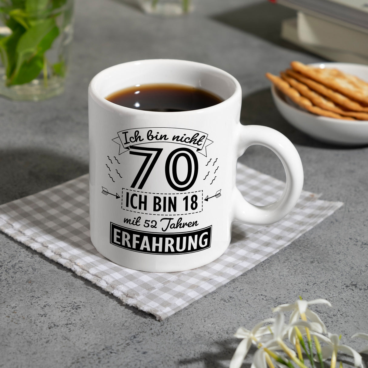 Witziger Kaffeebecher für den 70. Geburtstag mit Motiv: Erfahrung