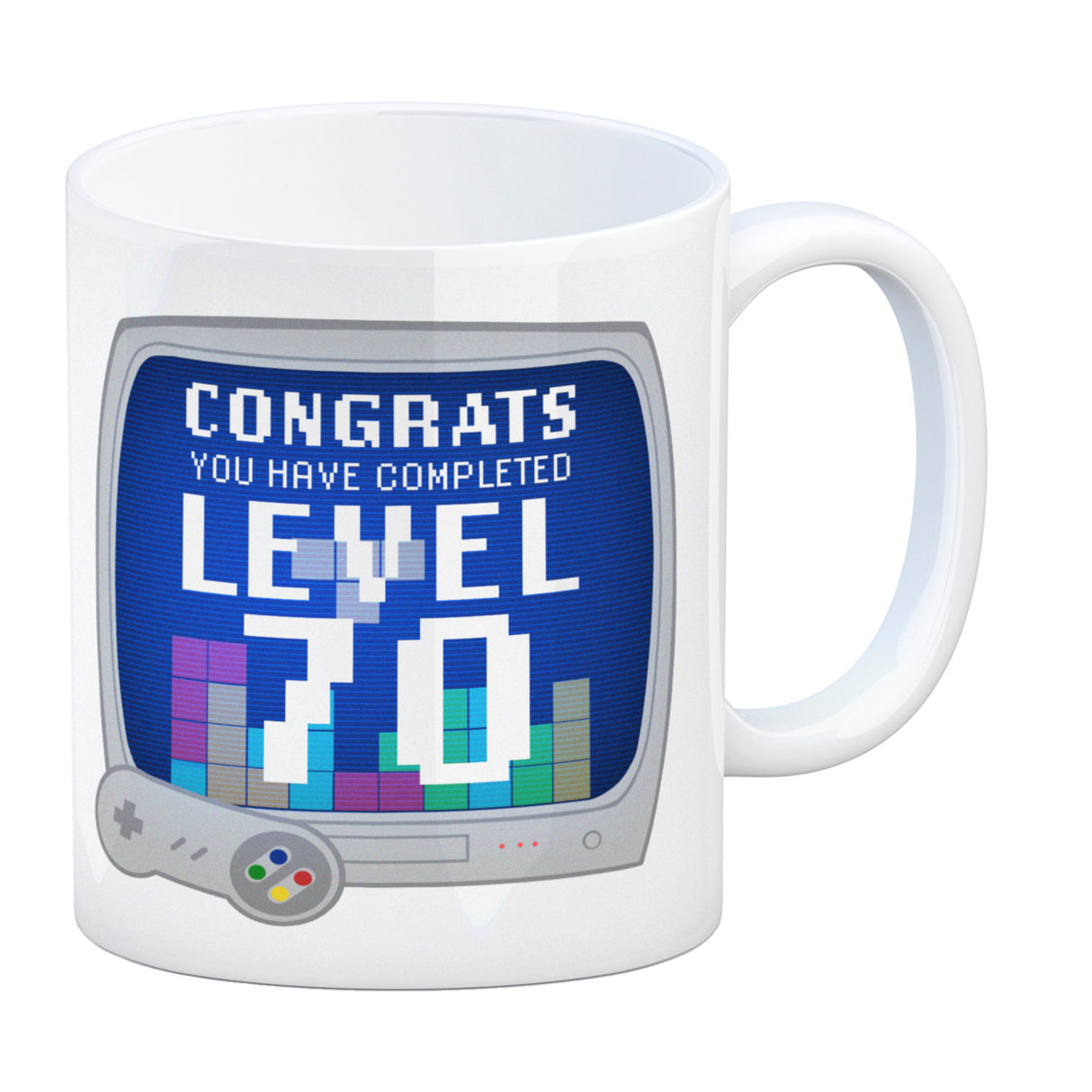 Witziger Kaffeebecher für den 70. Geburtstag mit Motiv: Gamer