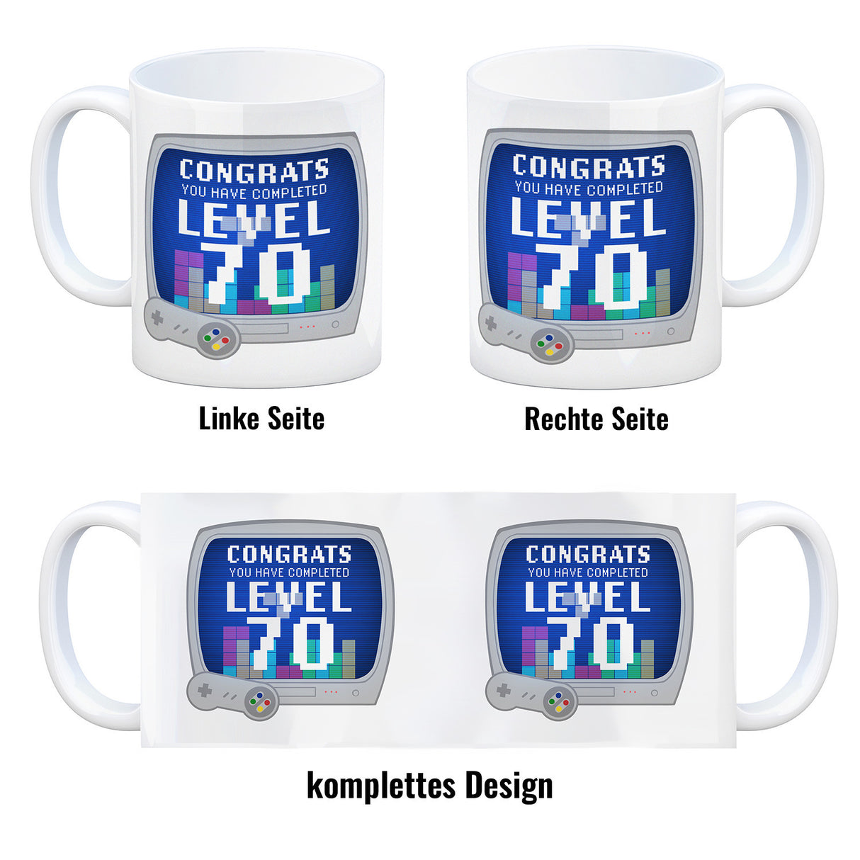 Witziger Kaffeebecher für den 70. Geburtstag mit Motiv: Gamer