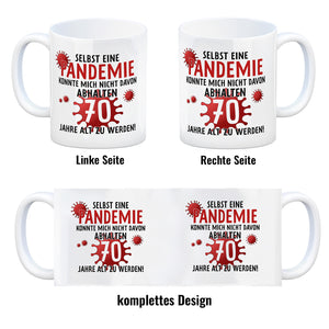 Witziger Kaffeebecher für den 70. Geburtstag mit Motiv: Pandemie