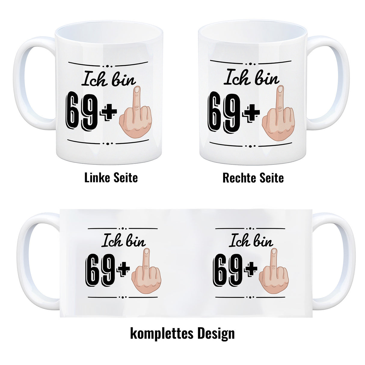 Witziger Kaffeebecher für den 70. Geburtstag mit Motiv: Mittelfinger