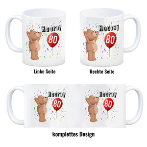 Witziger Kaffeebecher für den 80. Geburtstag mit Motiv: Hooray
